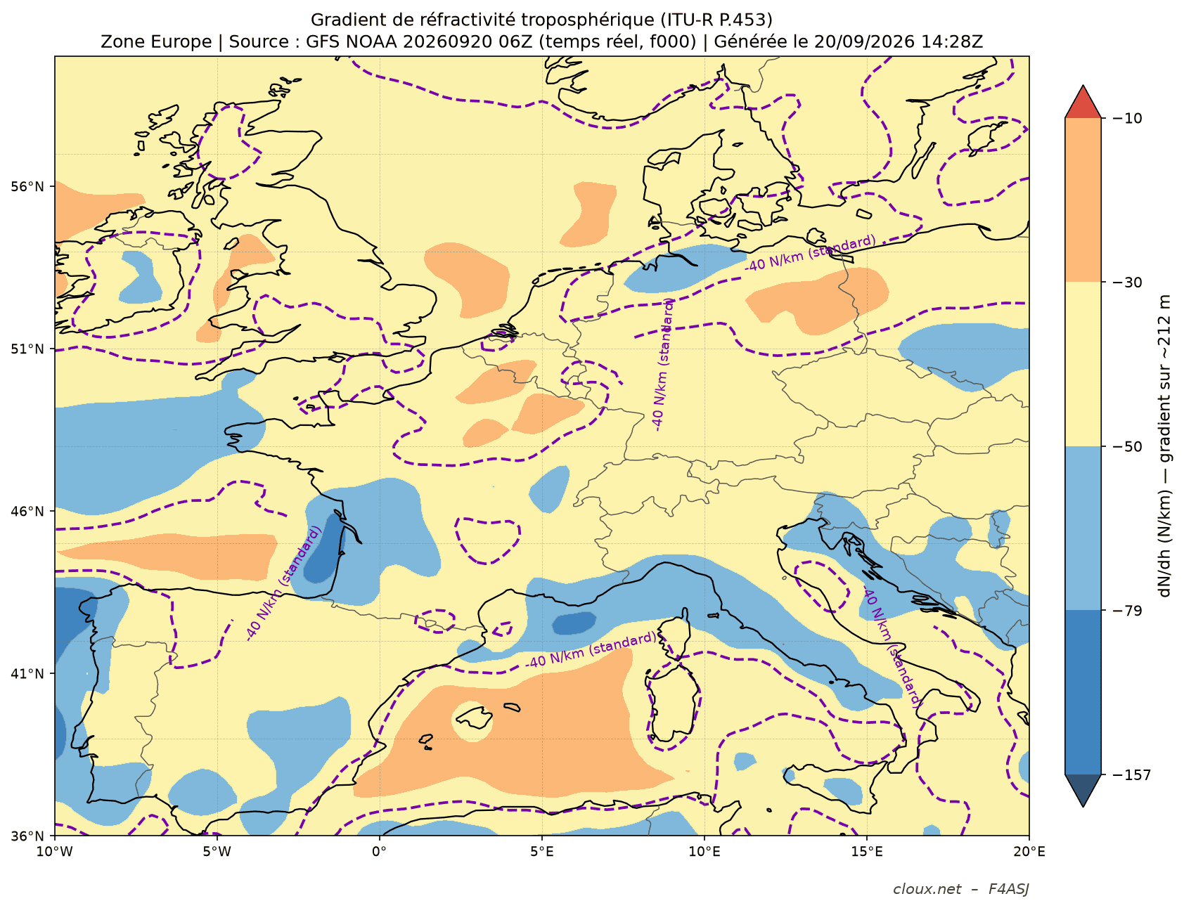 Carte gradient refractivite tropospherique Europe ITU-R P.453 — 20260920-1428Z